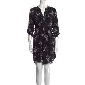 Rebecca Taylor Women’s 10 Silk Black Floral Pull Over Waist Tie Dress Pockets‎